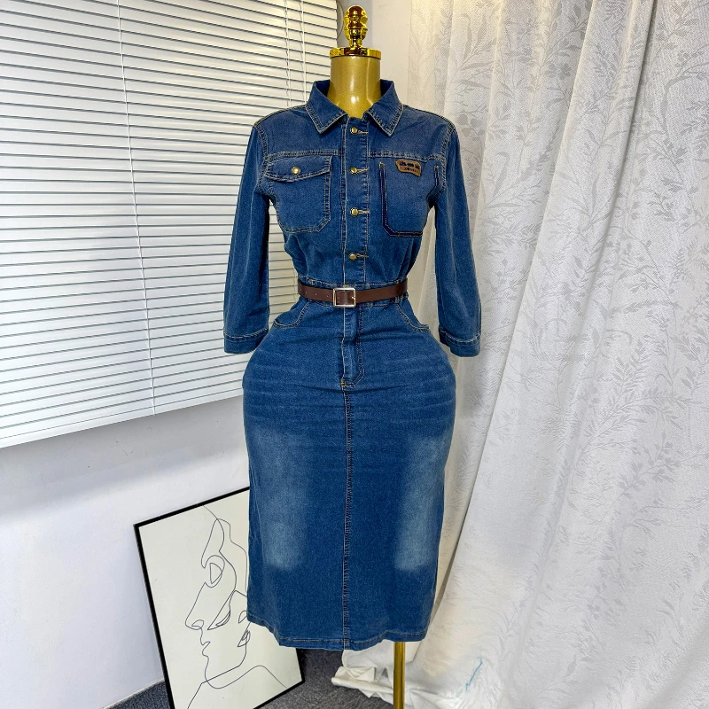 white christmas dresses Skylar Short Sleeve Denim Mini Dress in medium wash main image 0