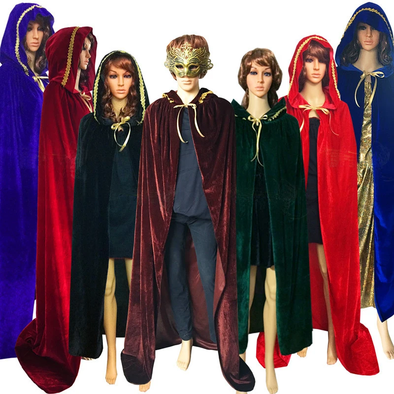 

Gothic Velvet Hooded Cloak Cape Costume Cosplay Wicca Witch Vampires Little Red Riding Hood Robe Costumes Fancy Halloween Party