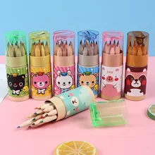 Ensemble de crayons de couleur Standard avec taille crayon, crayons de dessin en bois, fournitures d'art mignonnes pour enfants, papeterie scolaire Kawaii, 12 pièces 