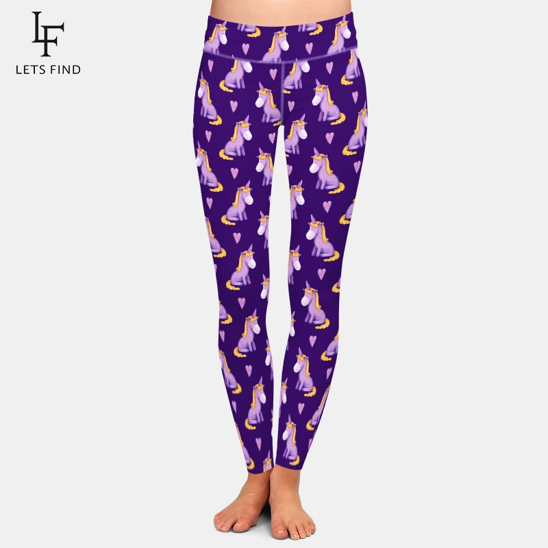 LETSFIND New Arrival Winter Workout Leggings Fahion Violet Unicorns and Hearts Print High Waist Women Silm Leggings new arrival two piece sets women solid autumn tracksuits high waist stretchy sportswear love print tops leggings outfits