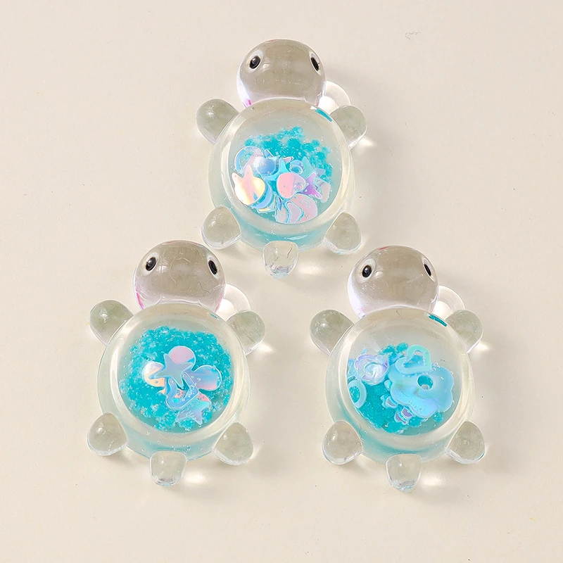 Leslie 10pcs 21x30mm Creative Resin Glitter Turtle Charms Tortoise Pendants for Earrings Necklace Jewelry DIY Cute Kids Toys