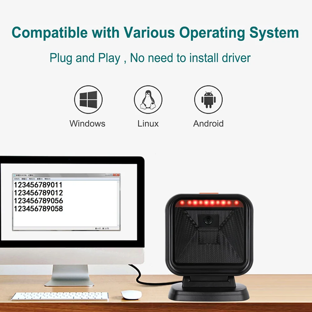 Hands-Free 1D 2D QR Desktop Barcode Scanner Omnidirectional  Automatic USB Wired for POS System with Super Wide Scan Window document scanner