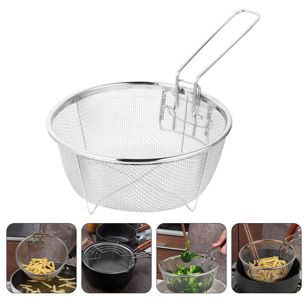 

Stainless Steel Frying Basket Collapsible Colander Strainer Fryer Mesh Perforation