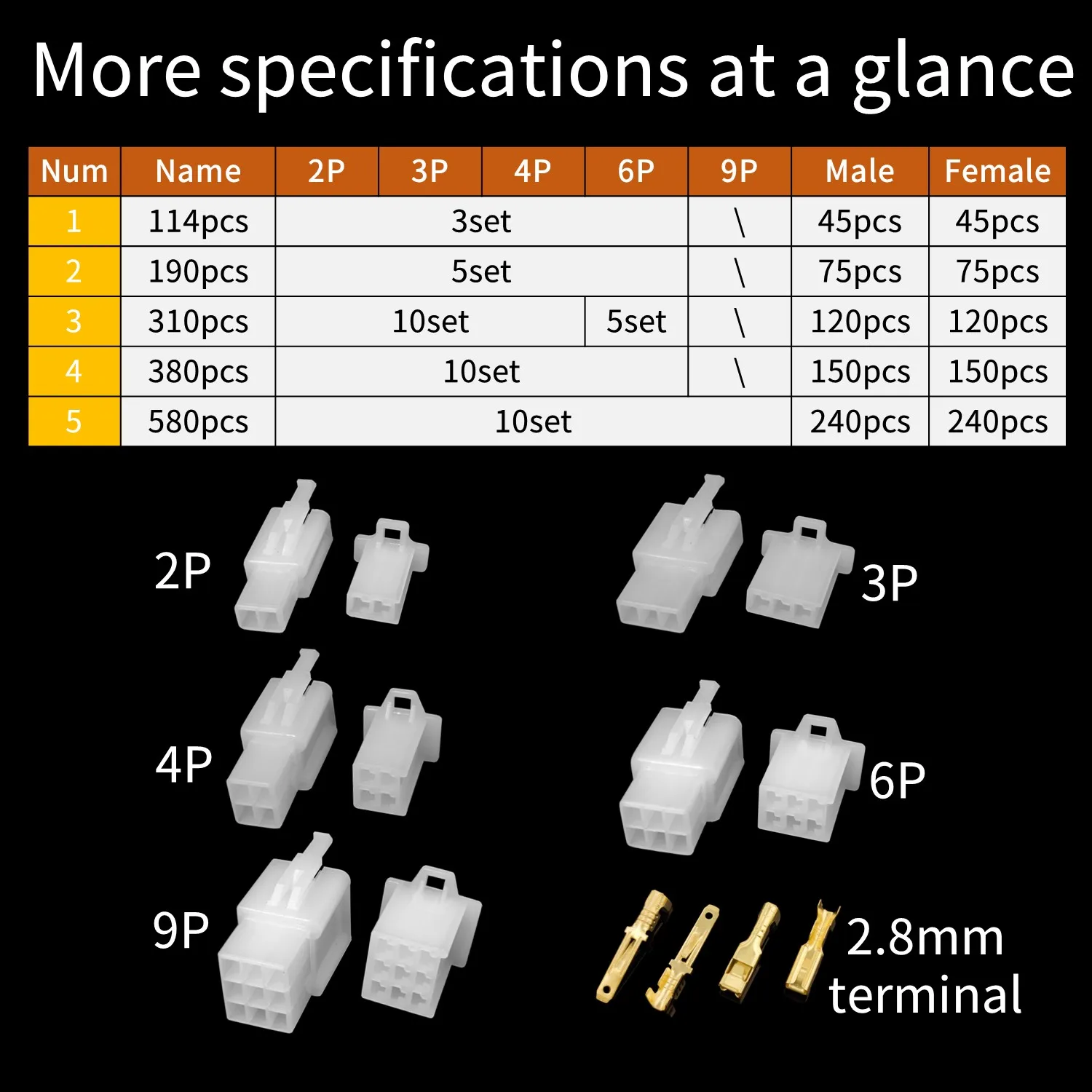 Electrical Connectors Car Motorcycle 2.8mm 2 3 4 6 9 Pin Wire Terminal Hooks for Male & Female Terminals Assorted Kit