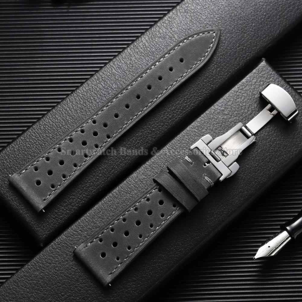 Vintage Leather Watch Strap - Universal Breathable Bracelet with Folding Buckle