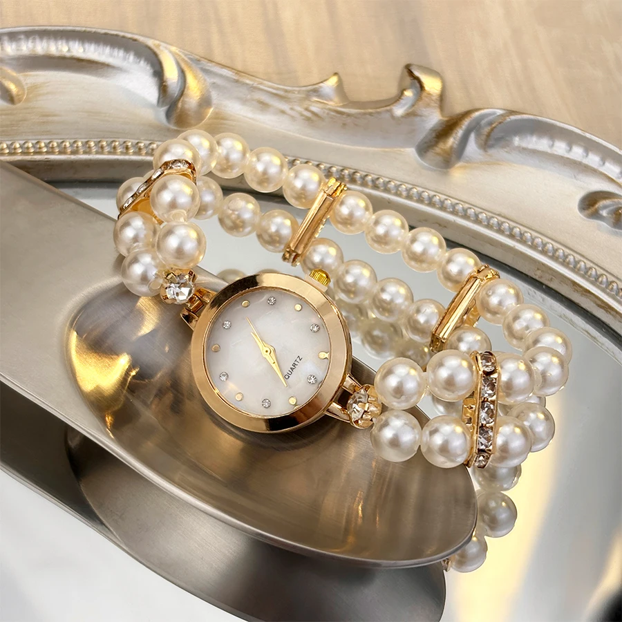 Pearl-Embellished Adjustable Pull-String Women's Watch