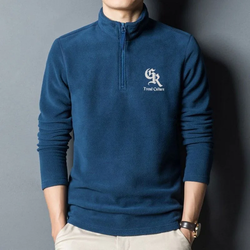 Men's Spring Autumn Solid Pullover Turtleneck Zipper Flocking Embroidered Letters Long Sleeve Sports Hoodies Fashion Loose Tops