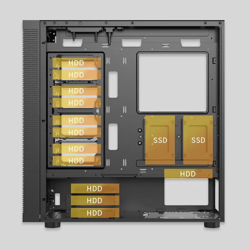 F20 E-ATX PC 케이스 12베이 HDD NAS 섀시 ATX M-ATX 컴퓨터 케이스 400mm GPU, 360mm 수냉식 ATX PSU 지원