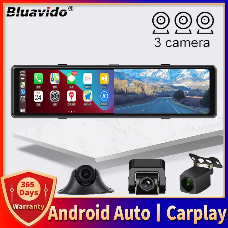 

3 Cameras Dash Cam 1080P Car Mirror Video Recording Carplay / Android Auto Wireless Connection WiFi Miracast GPS Navigation DVRs