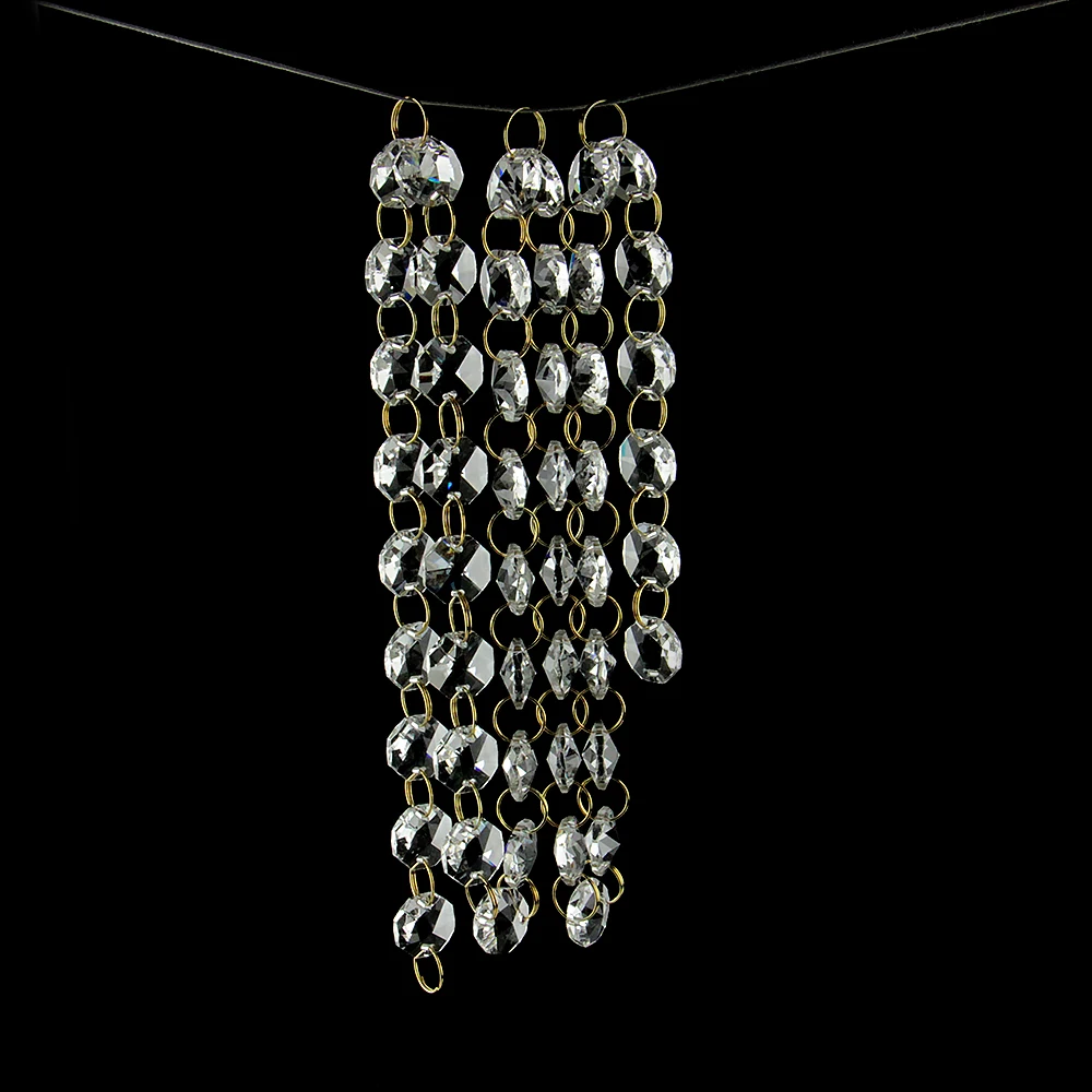 25pcs lot 55mm crystal prisms icicle u drops hanging pendants free rings for chandelier parts glass beads curtain accessories 1M Gold Rings Glass Crystal Prisms 14mm Octagon Beads Chain Chandelier Parts Lighting Accessories Garland Strand Curtain Wedding