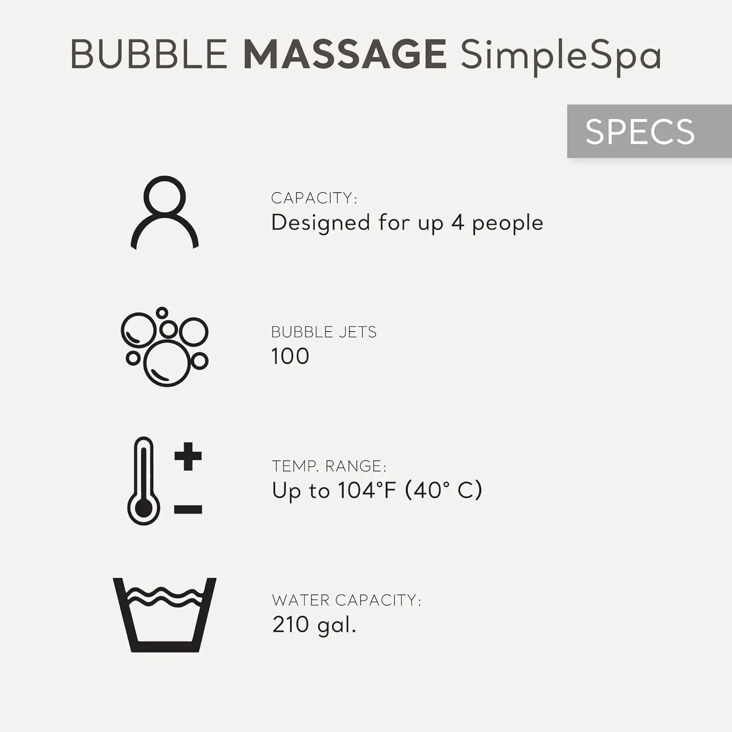 SimpleSpa Inflatable Bubble Massage Spa Includes Insulated Cover Built-in QuickFill Inflation Soothing Jets 28483E
