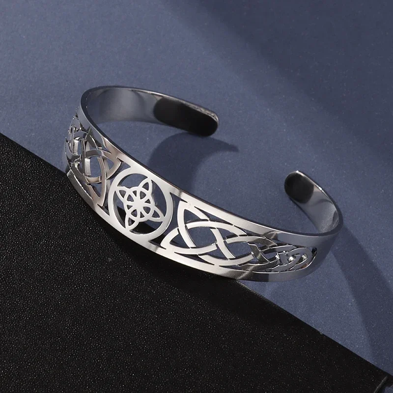 Stainless steel bracelet stainless steel charm witch knot bracelet adjustable open bracelet Celtic witchcraft amulet jewelry for men women birthday gift