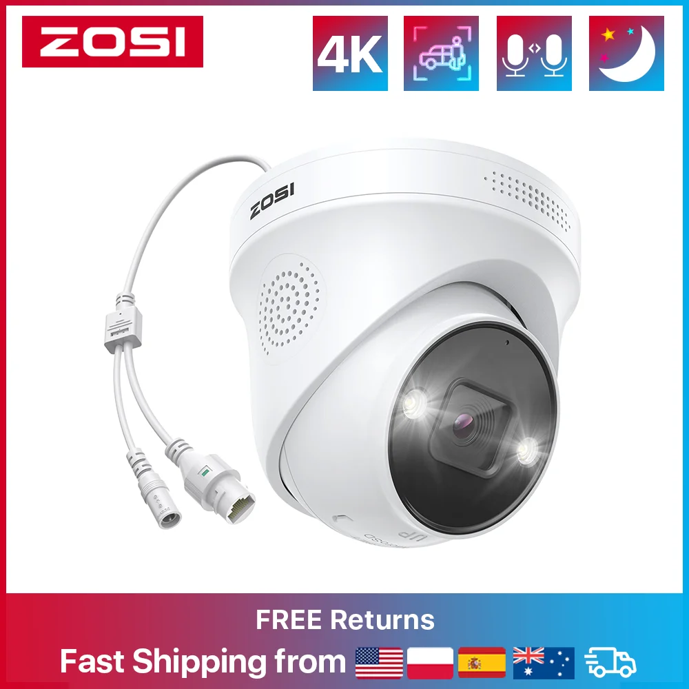 ZOSI 4K PoE IP Camera AI Human Detect Outdoor Security Camera H.265+ 8MP/5MP 100ft Night Vision IP66 Video Surveillance Camera 1
