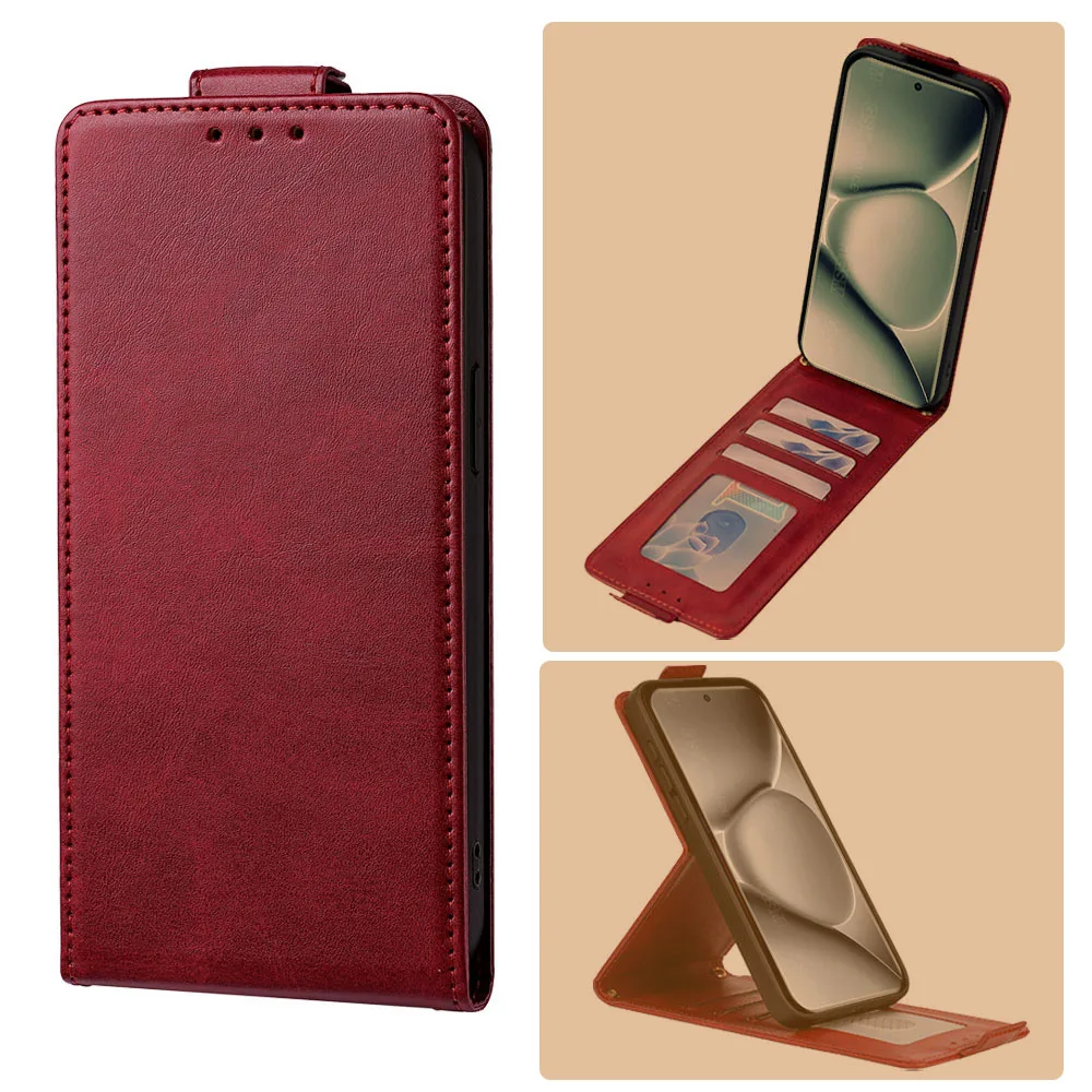 Premium Flip Phone Case with Vertical Open Design and 3-Card Holder - Anti-Drop Protection
