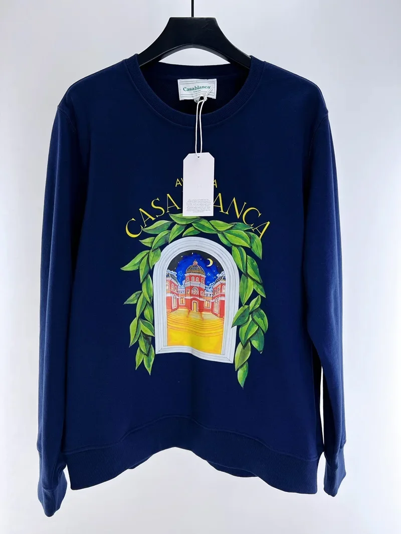 

New Casablanca Castle Print Sweatshirts Men Women Casual Fashion High Street O-Neck Hoodie Streetwear Men Clothing