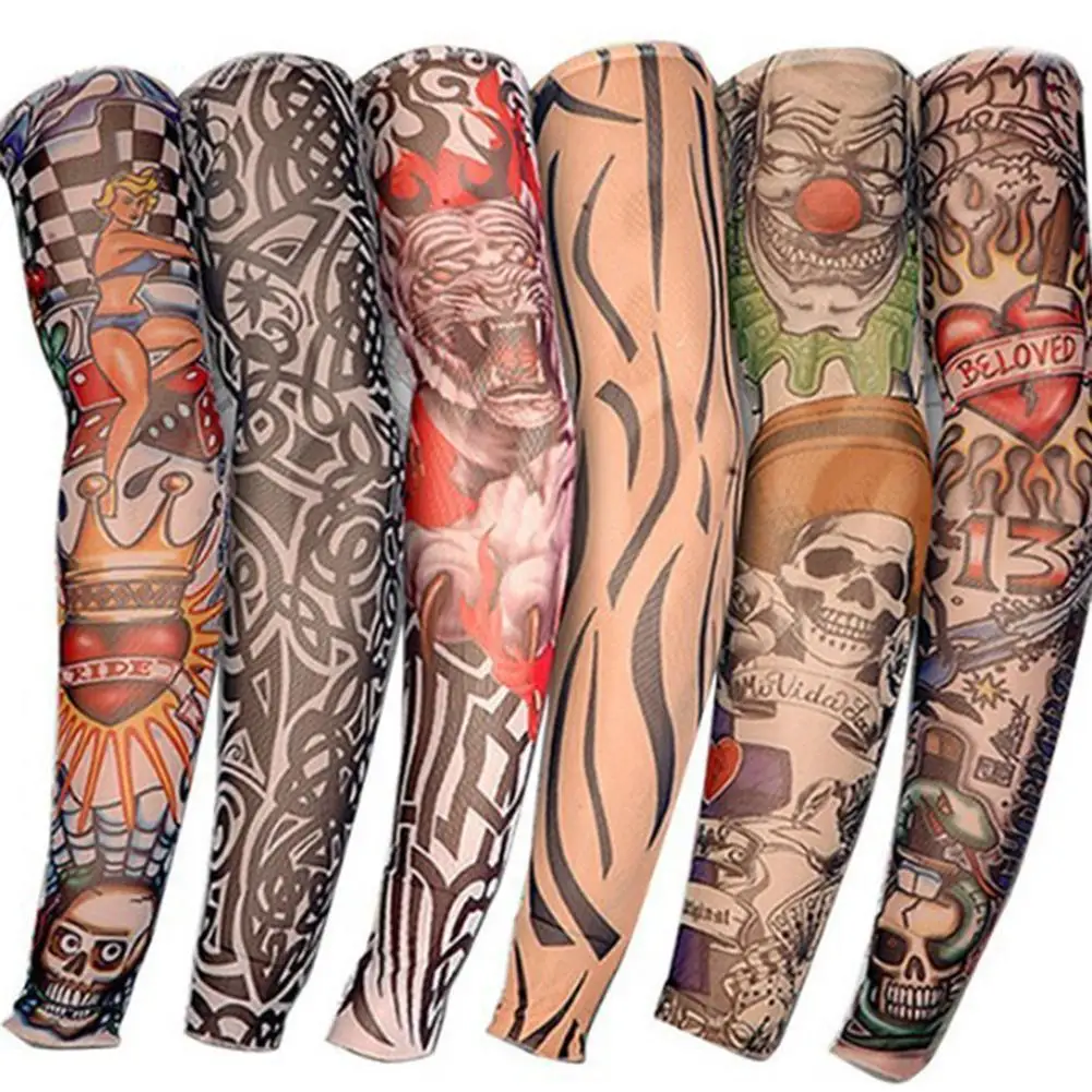 

6PCS Outdoor Sunscreen Sports Arm Sleeves UV Sun Protection Arm Sleeves For Men Women Cooling Fake Tattoos Sleeves