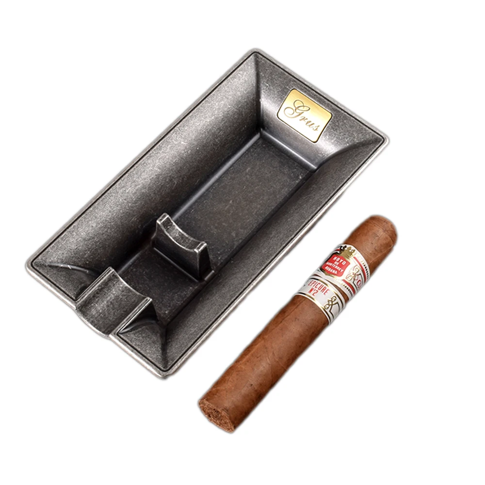

Luxury Metal Cigar Holder Ashtray Portable Zinc Alloy Cigarette Ash Tray Retro Cigars Ashtrays Cigar Accessories Gadget for Man