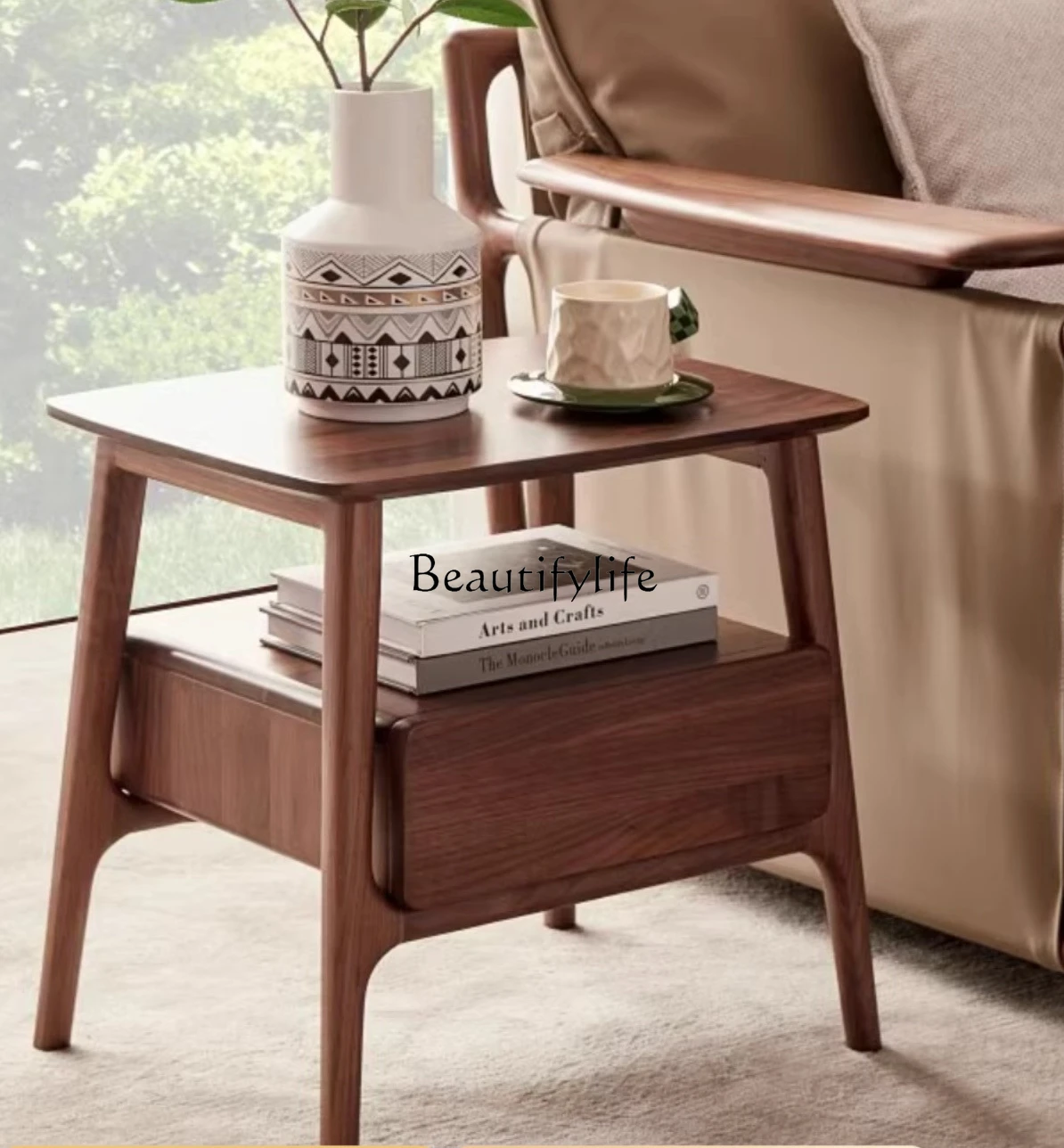 

Black Walnut Side Table Sofa Solid Wood Bedside Table Simple