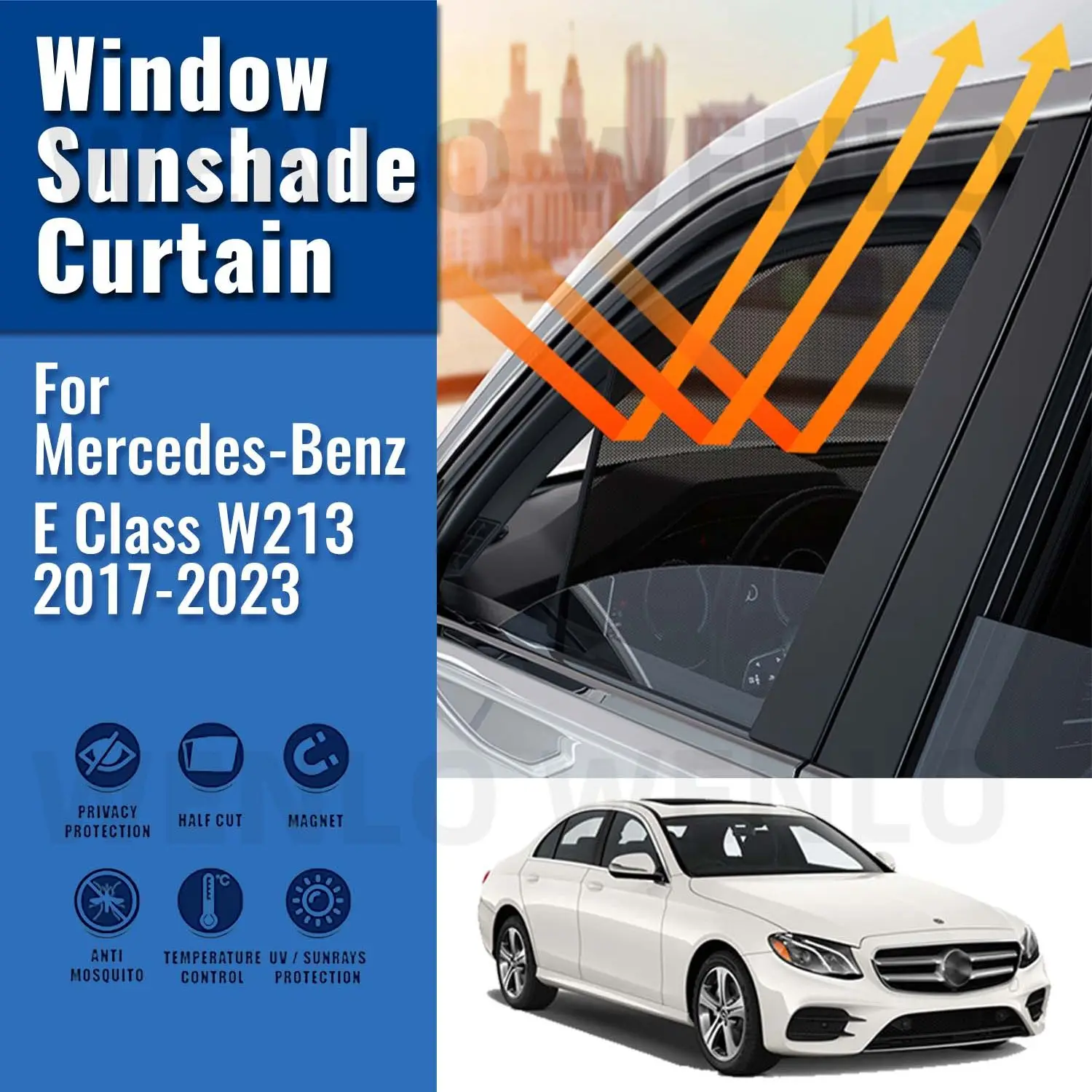 

For Mercedes Benz E Class W213 2017-2023 Magnetic Car Sunshade Front Windshield Frame Curtain Rear Side Window Sun Shade Visor