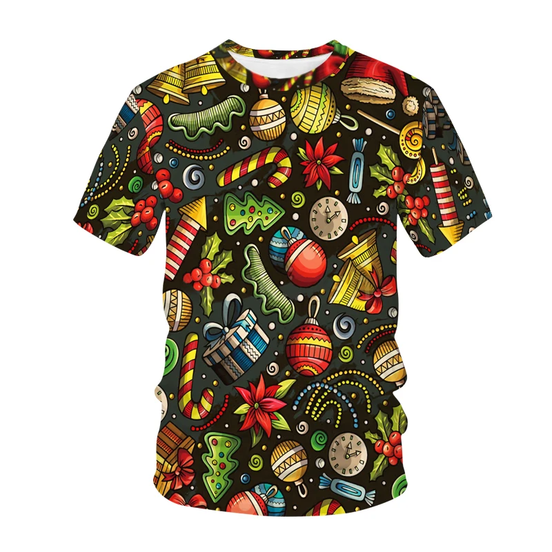 New Men's and Women's Teens 3D Printed Christmas T-Shirt, Kawaii Elk Festival Casual Wear Round Neck Tees Short Sleeves Tops