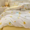 Cartoon Cat Panda Bedding Set INS Korean Flower Duvet Cover Pillowcase Sheet Cute Bedclothes for Kids Boys Girls Bed Linen 3