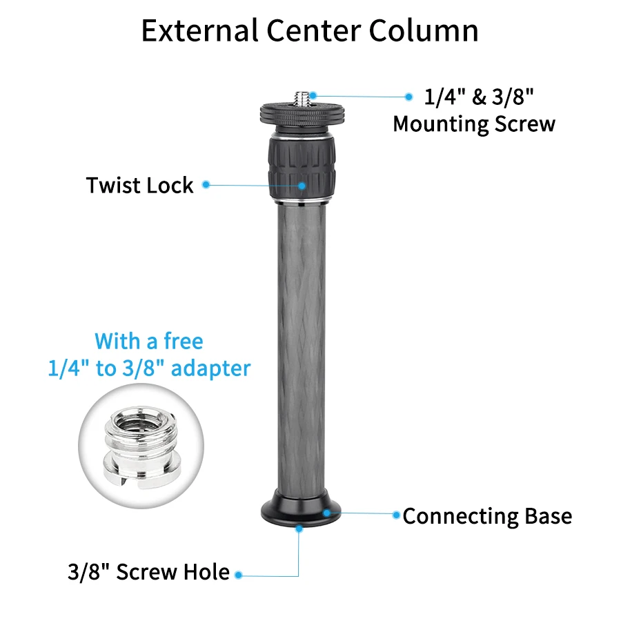 Description Picture 3 of itemINNOREL Universal 10 Layers Carbon Fiber Tripod Center Column Extension Pole Extender for Tripod Monopod DSLR Camera