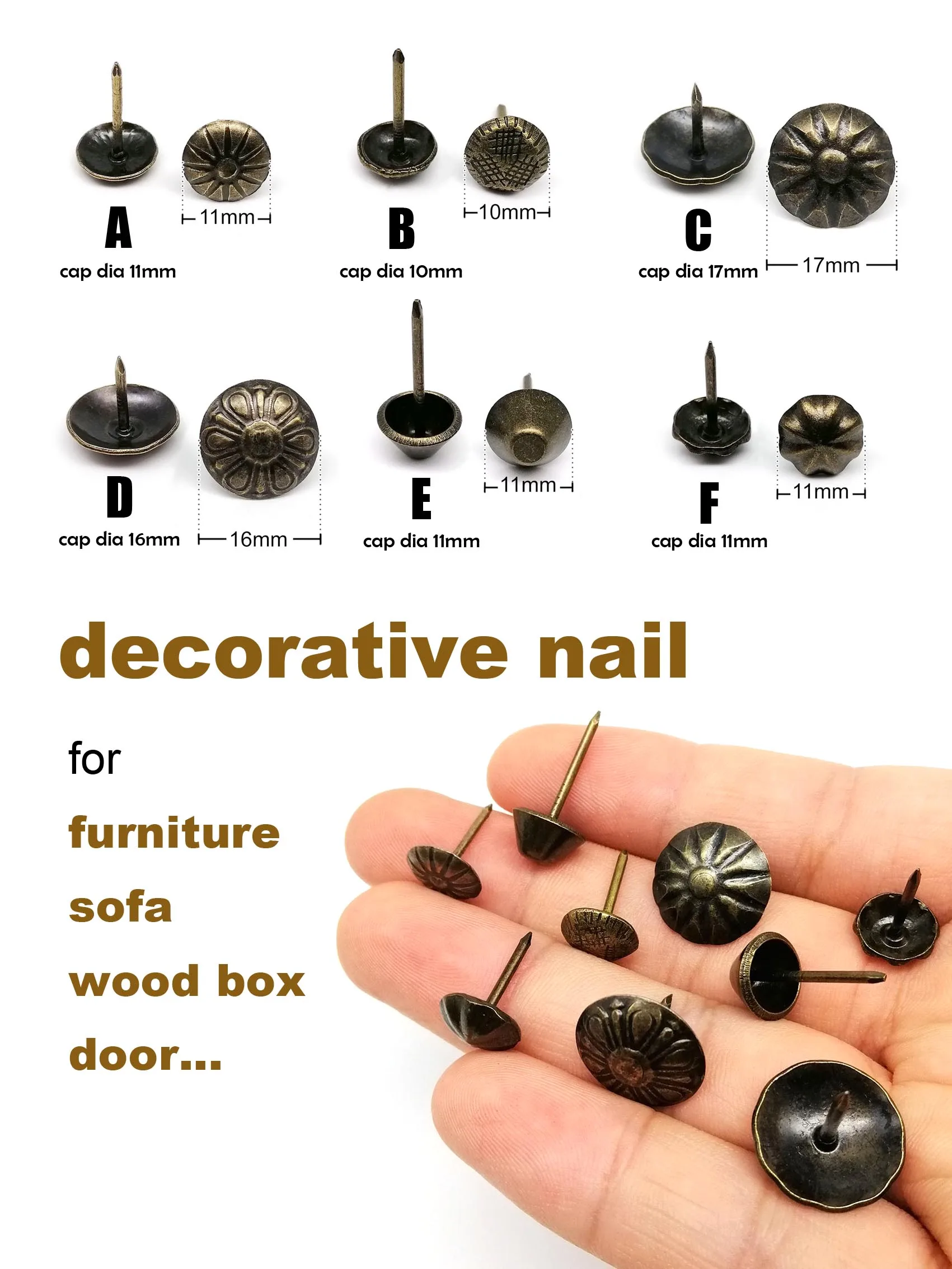 50 Stück Antik Messing Vintage Polster Nagel Schmuck Brust Box Möbel Sofa Dekor Tack Stud Pushpin Hobnail Großer Kopf Türnagel – Detail 3