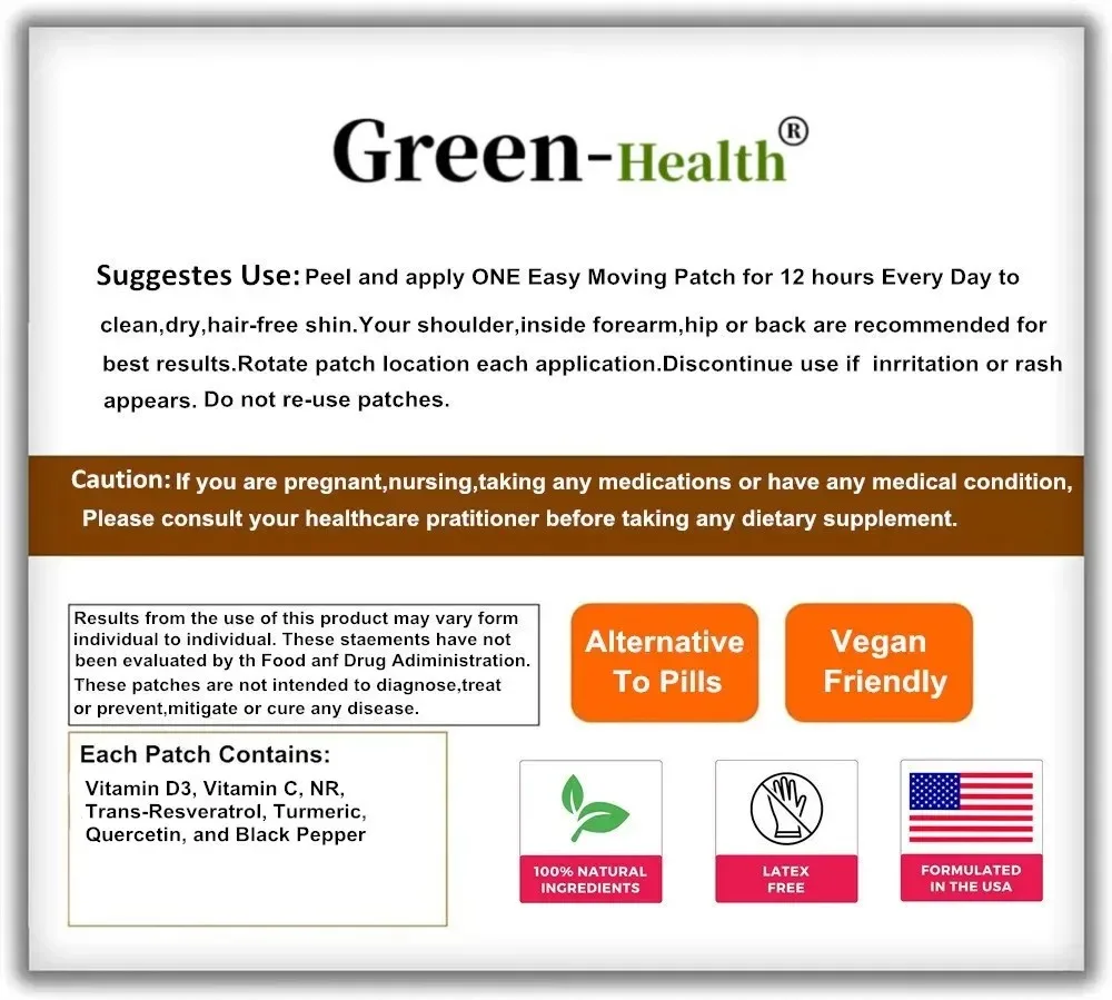 NAD + Boosting Transdermal Patches with NR + Resveratrol Turmeric Quercetin-Cellular Repair, Healthy Aging 30 Patches estrogen patch