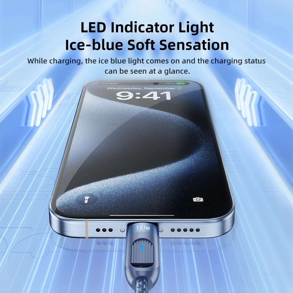 iPhone 15 시리즈 C용 Toocki 60W USB C 케이블 - 유형 C 와이어 LED PD 고속 충전기 스위치 HP SMS용 USB C 스프링 데이터 케이블