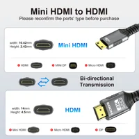 4K Mini HDMI to HDMI Cable HD 4K@60Hz High-Speed Braided HDMI-compatible Cable Bi-Directional 2.0Cord for HDTV Tablet Camera - Image 3