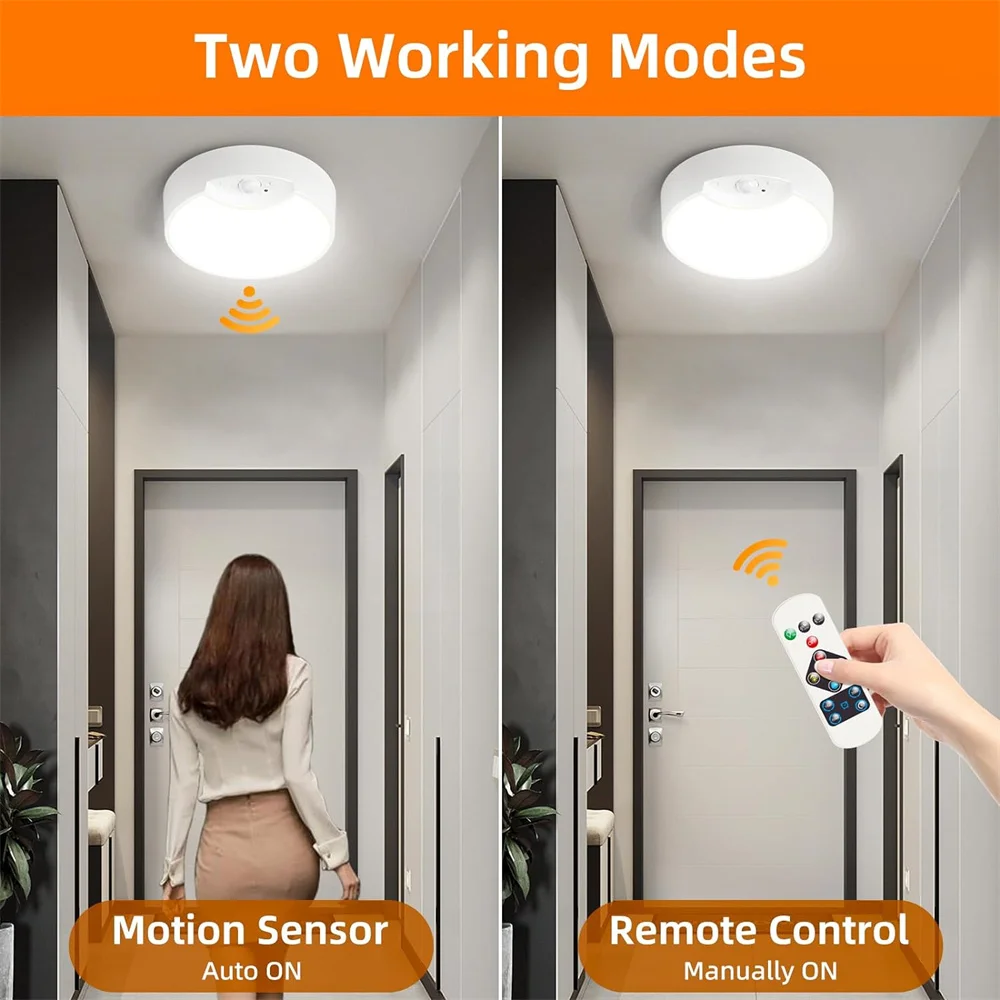 19CM Round Led Ceiling Light Motion Sensor Home Lamp USB Rechargeable/Battery Powered Remote Controller for Washroom,Stairs motion sensor light led night light led motion sensor light motion sensor lights