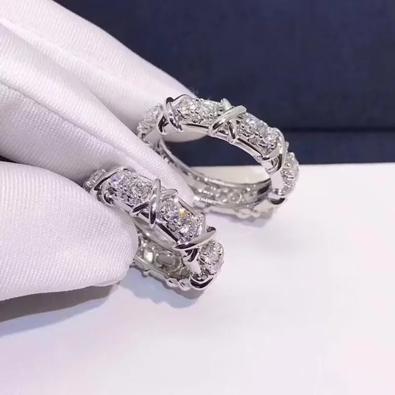 Silver Ring Sterling Interlaced Zircon Crystal Rings for Woman Engagement Wedding Jewelry Gift