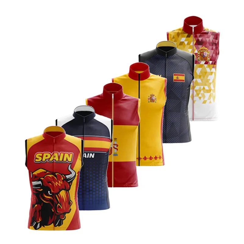 Spain Team Men Cycling Vest Summer Sleeveless Cycling Gilet Quick Dry Bicycle Wear Clothes MTB Bike Jersey Ropa Ciclismo