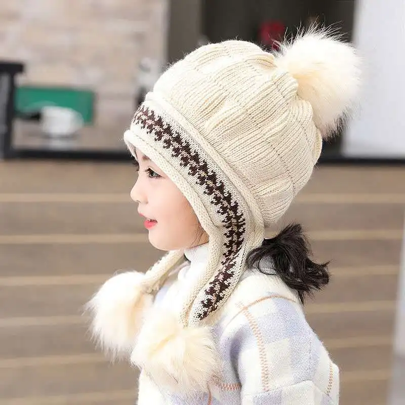 3-10years kid&lsquo;s princess hat warm ear protection woolen hat