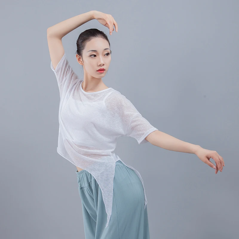노스 댄스 현대 댄스 운동 의류 여성 성인 여름 스퀘어 요가 쉐이프웨어 댄스 탑 반팔 민족