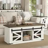 47.3'' White Farmhouse Center Table with Sliding Ironmesh Doors, Rustic Brown Top Rectangular Coffee Table for Living Room 3