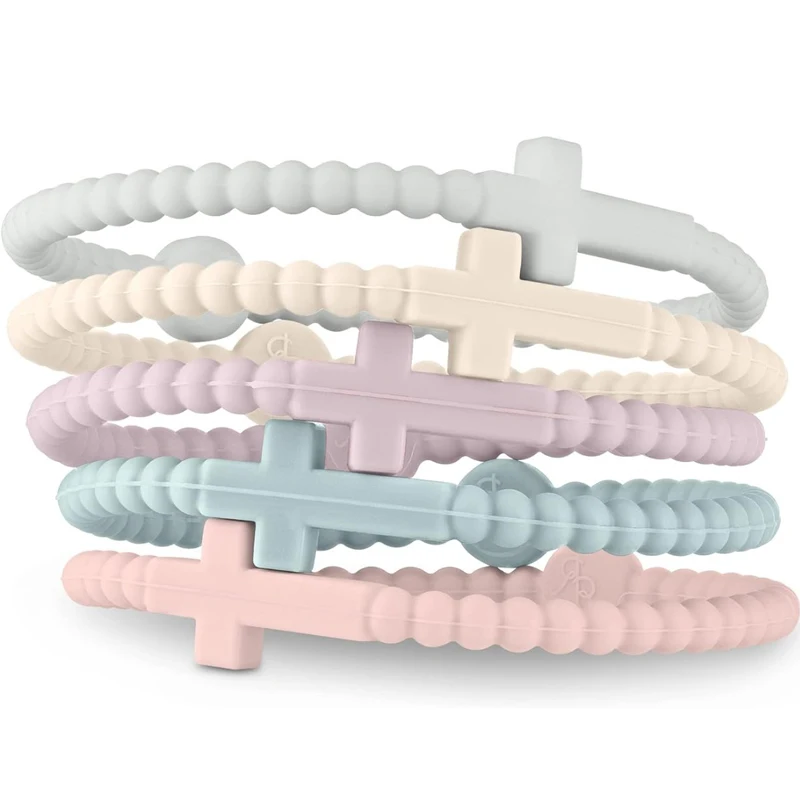 Jesus-Armbänder – Kreuz- und Macaron-farbige Perlen-Silikon-Armbänder, Geschenke für Frauen, Männer, Mädchen, Jungen, Kinder, Erwachsene