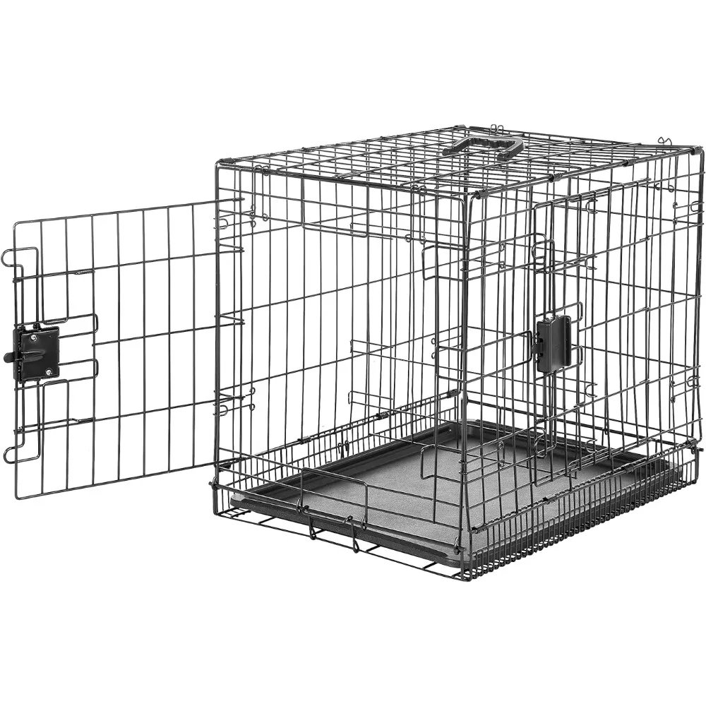 Foldable Metal Wire Dog Crate with Tray Doggie Door