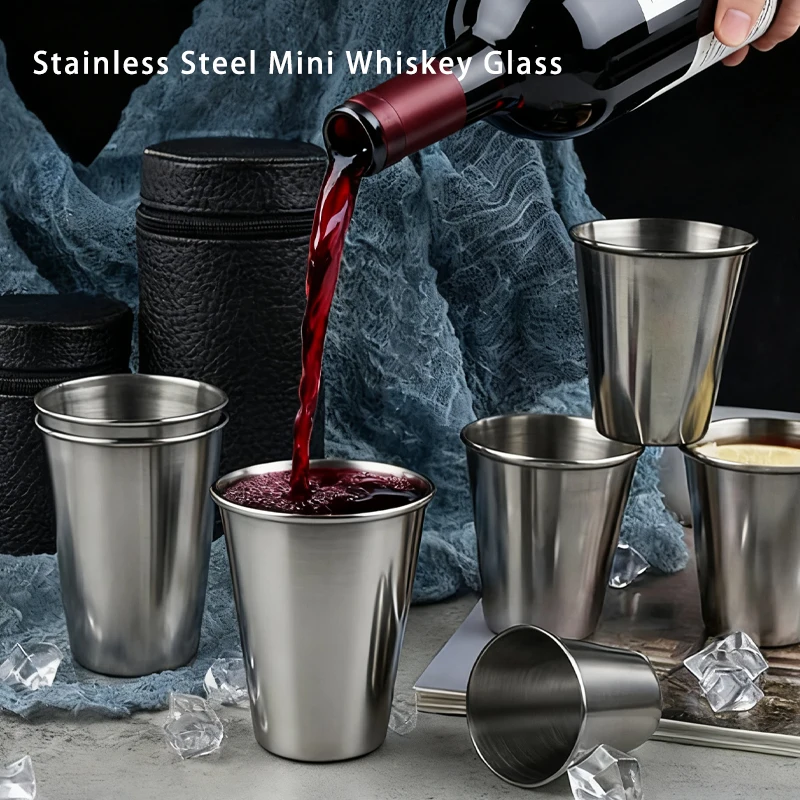 Set di 4 bicchierini da liquore da 30/70 ml, in acciaio inox, con