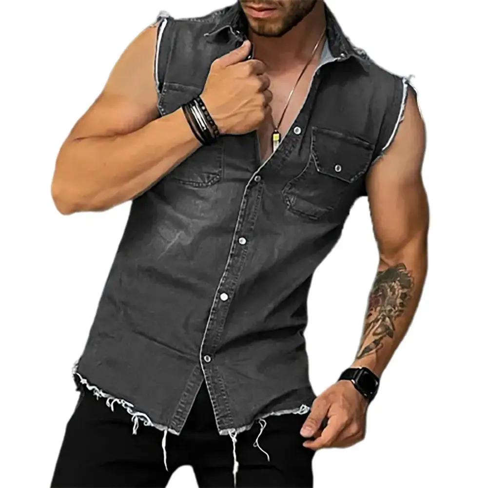 Description Picture 5 of itemClassic Vest Coat Breathable Men Denim Vest Cardigan Jacket Sleeveless 3D Cutting Denim Jacket Streetwear