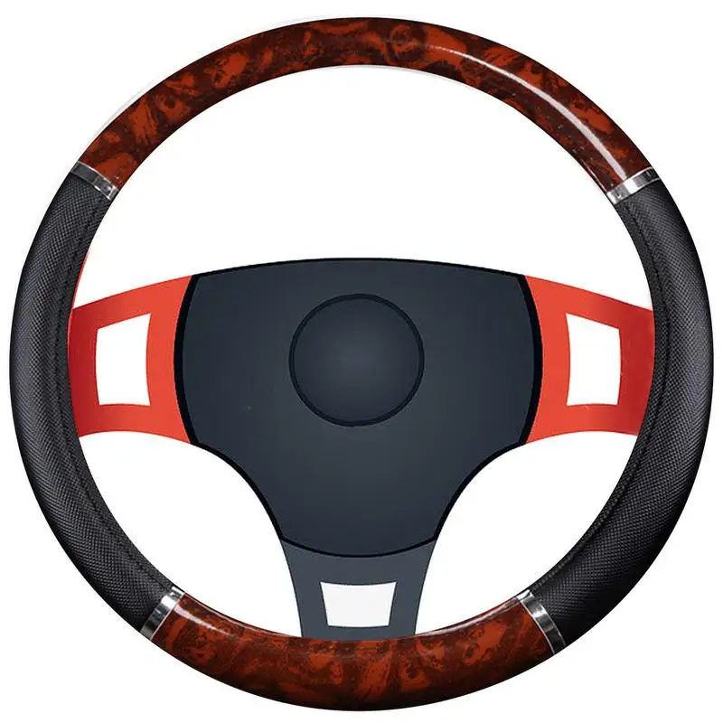Car Steering Wheel Cover Non Slip Soft Artificial Leather 38cm Wood