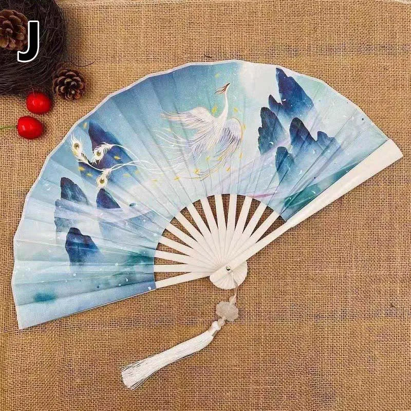 Ventaglio Pieghevole Cinese In Seta E Bambù Con Nappe, 21 Cm, Per Matrimoni, Danza, Decorazione Parete - 4