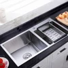 780*430*210mm Kitchen 2 Sink Double Bowl Undermount Composite Drop-in Stainless Steel Double Basin w/Drainer 2