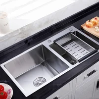 780*430*210mm Kitchen 2 Sink Double Bowl Undermount Composite Drop-in Stainless Steel Double Basin w/Drainer 2