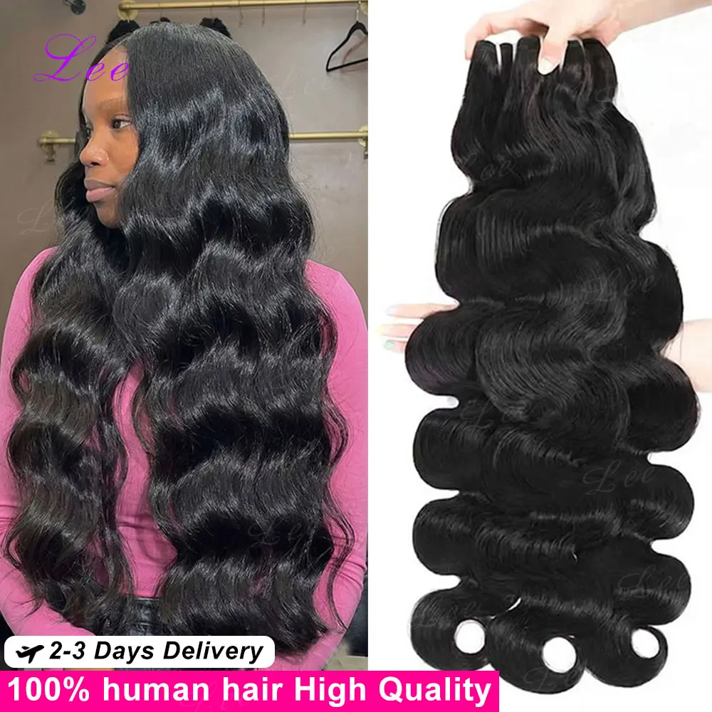 Extensions de cheveux humains 100% naturels brésiliens noirs Remy, qualité non traitée, ondulés et bouclés, 16A Body Wave, 30 et 32 pouces 1