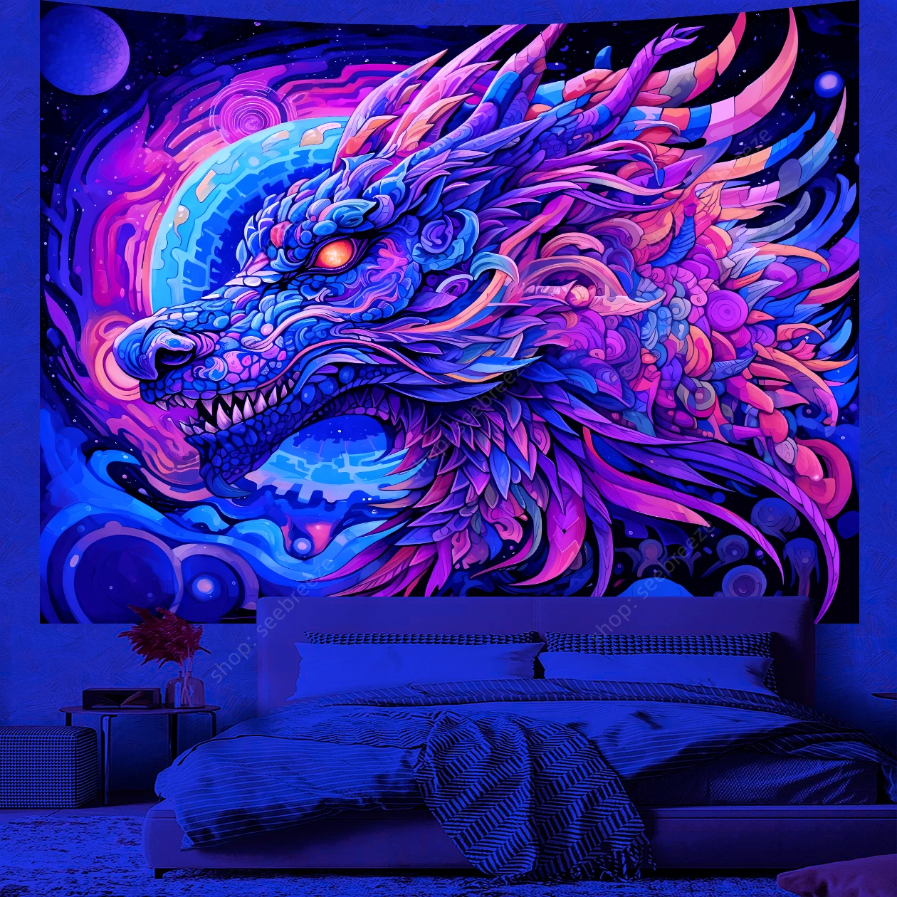 Tapiz psicodélico Hippie para colgar en la pared, telón de fondo de neón, decoración de habitación, manta de sofá, toalla de playa, Animal reactivo UV