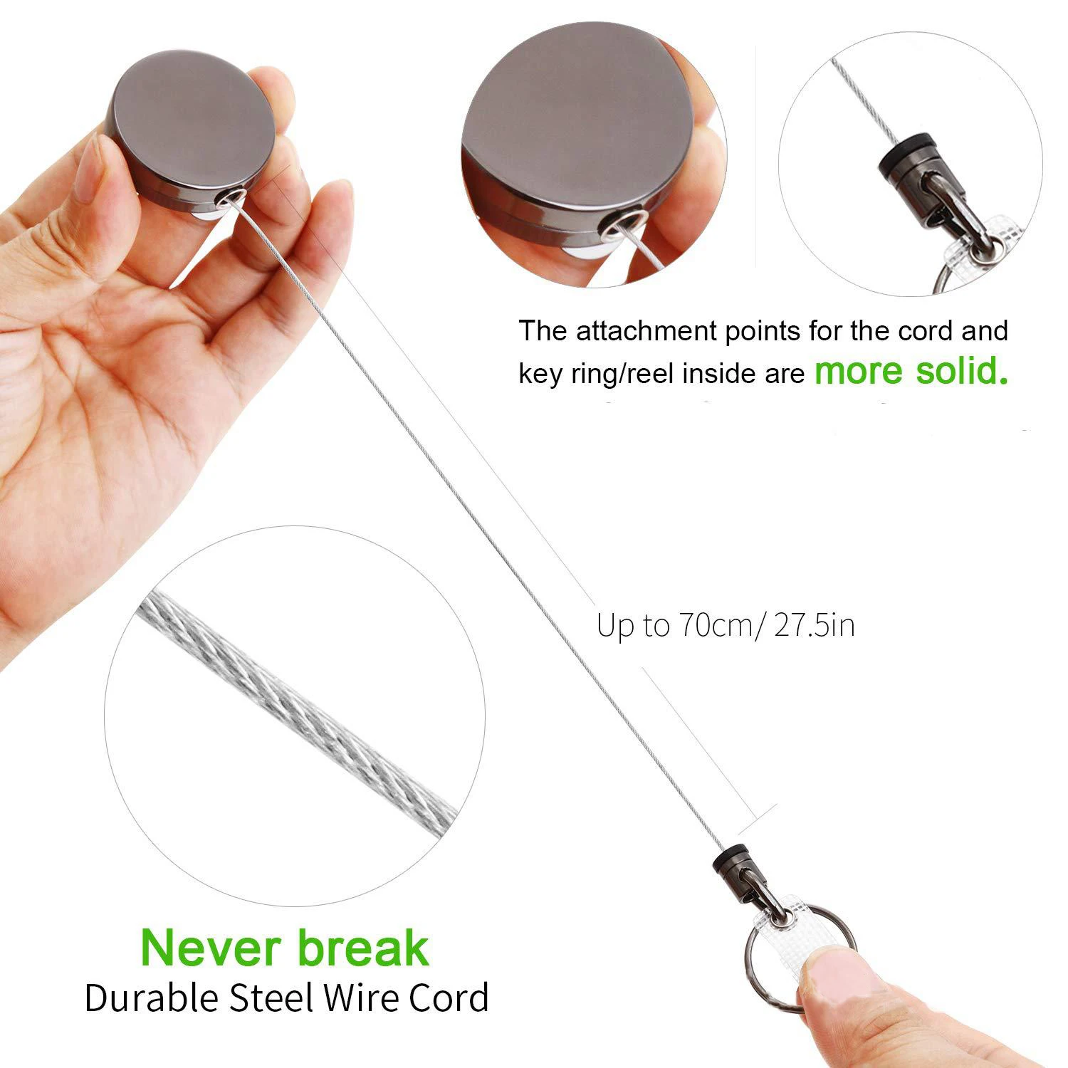 4cm Heavy Duty Retractable Metal Wire Keychain Pull Badge Reel ID Strap Name Card Badge Holder Reel Spring Key Ring Outdoor Tool