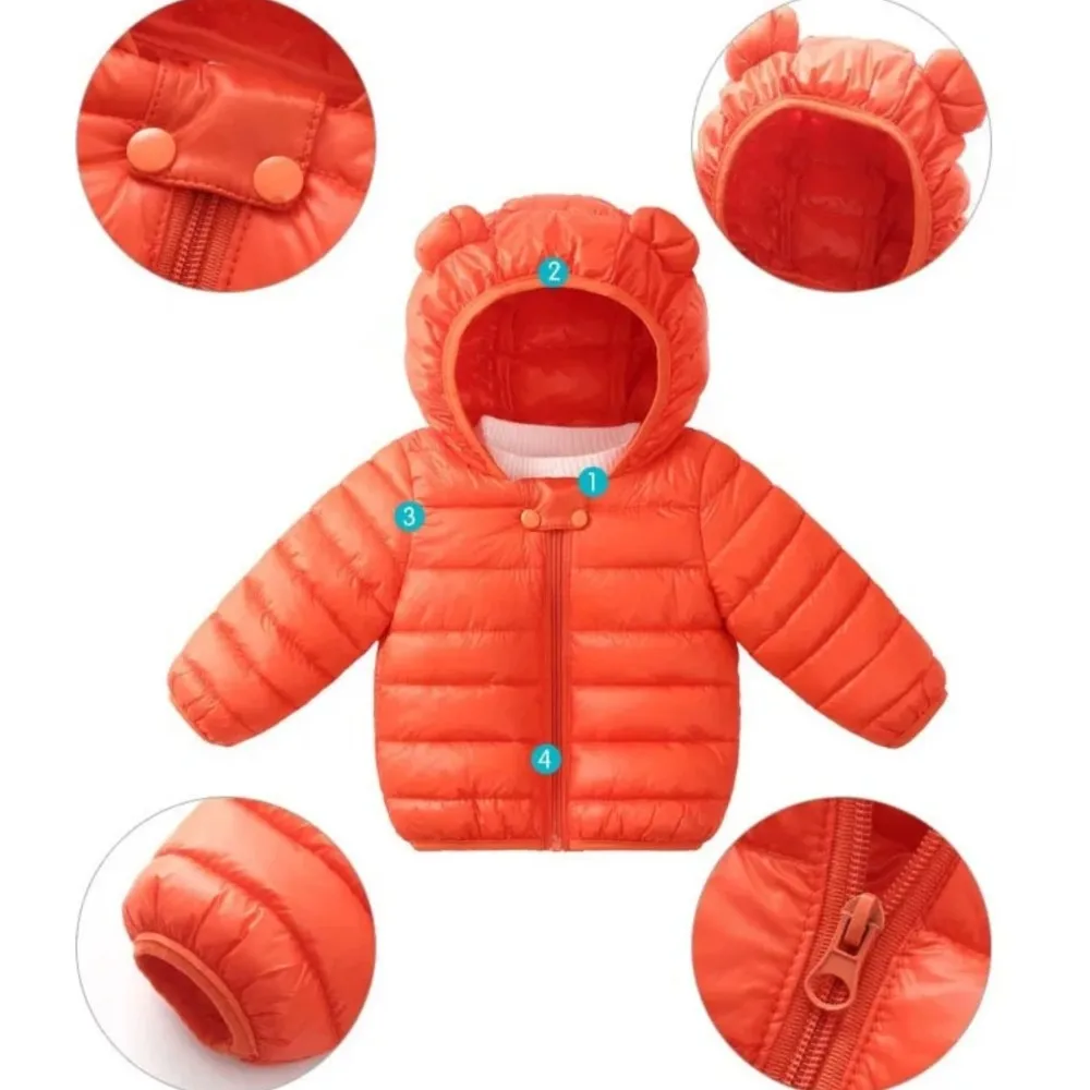 Kids Bear Ear Hooded Puffer Jacket Children's Lightweight Warm Coat Black/Pink Options