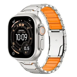Luxury Titanium & Silicone Magnetic Band - Apple Watch 45MM (Titanium - Orange)