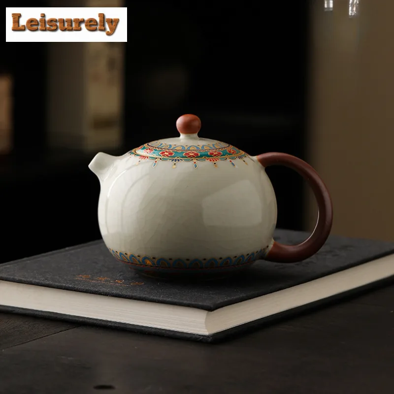 230ml Ru Kiln Dunhuang Treasure Flower Xi Shi Teapot Traditional Tea Infuser Pot Tea Maker Kettle With Strainer Chinese Tea Set